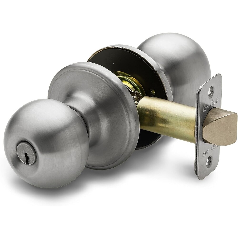 Copper Creek Entry Door Knob Keyed Handle with Lock and Key, ANSI Grade Silver